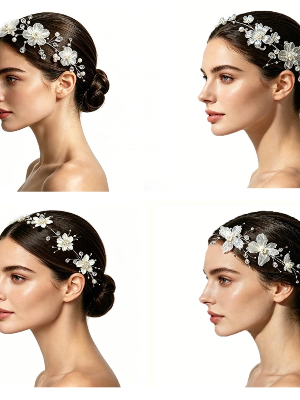 Set of 4 NIB Faux Pearl & Crystal Hair Wire-Bands